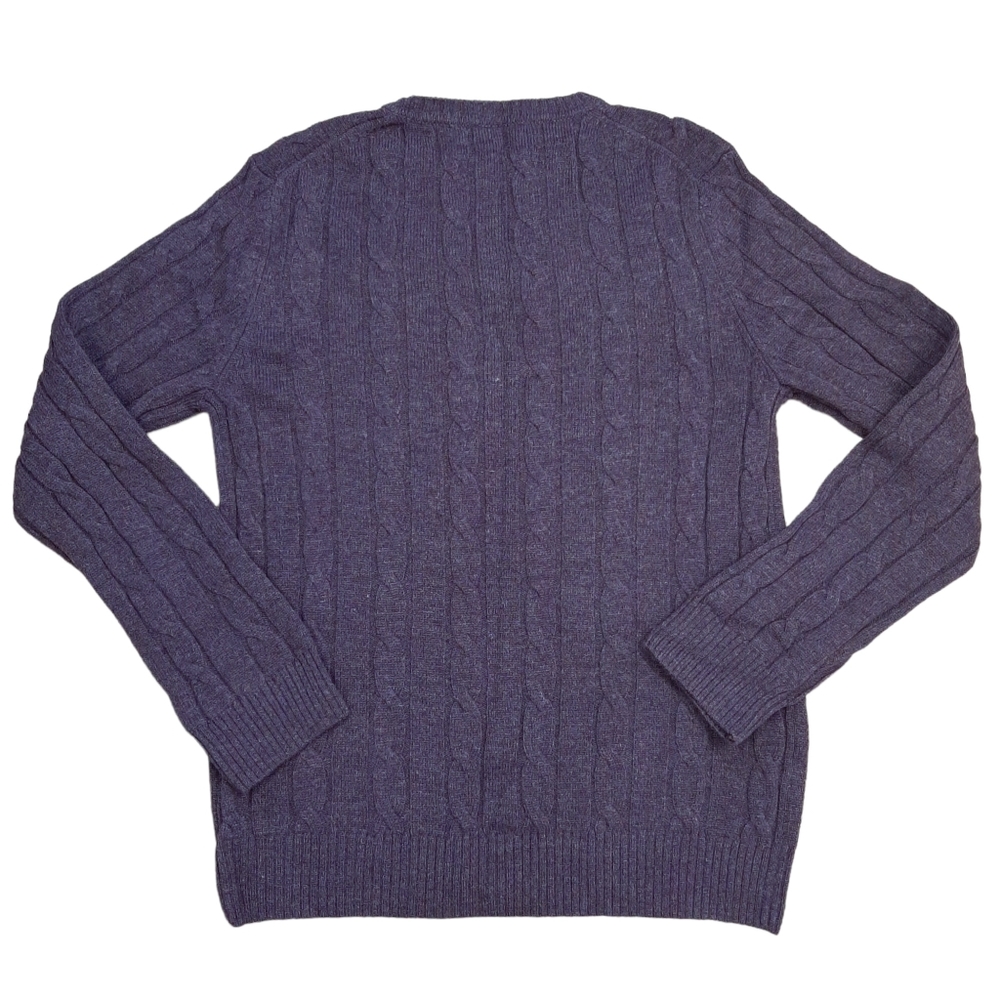 GANT Men's Crew Neck Cable Knit Jumper Sweater Size Large 100% Lambswool Purple - Picture 2 of 11